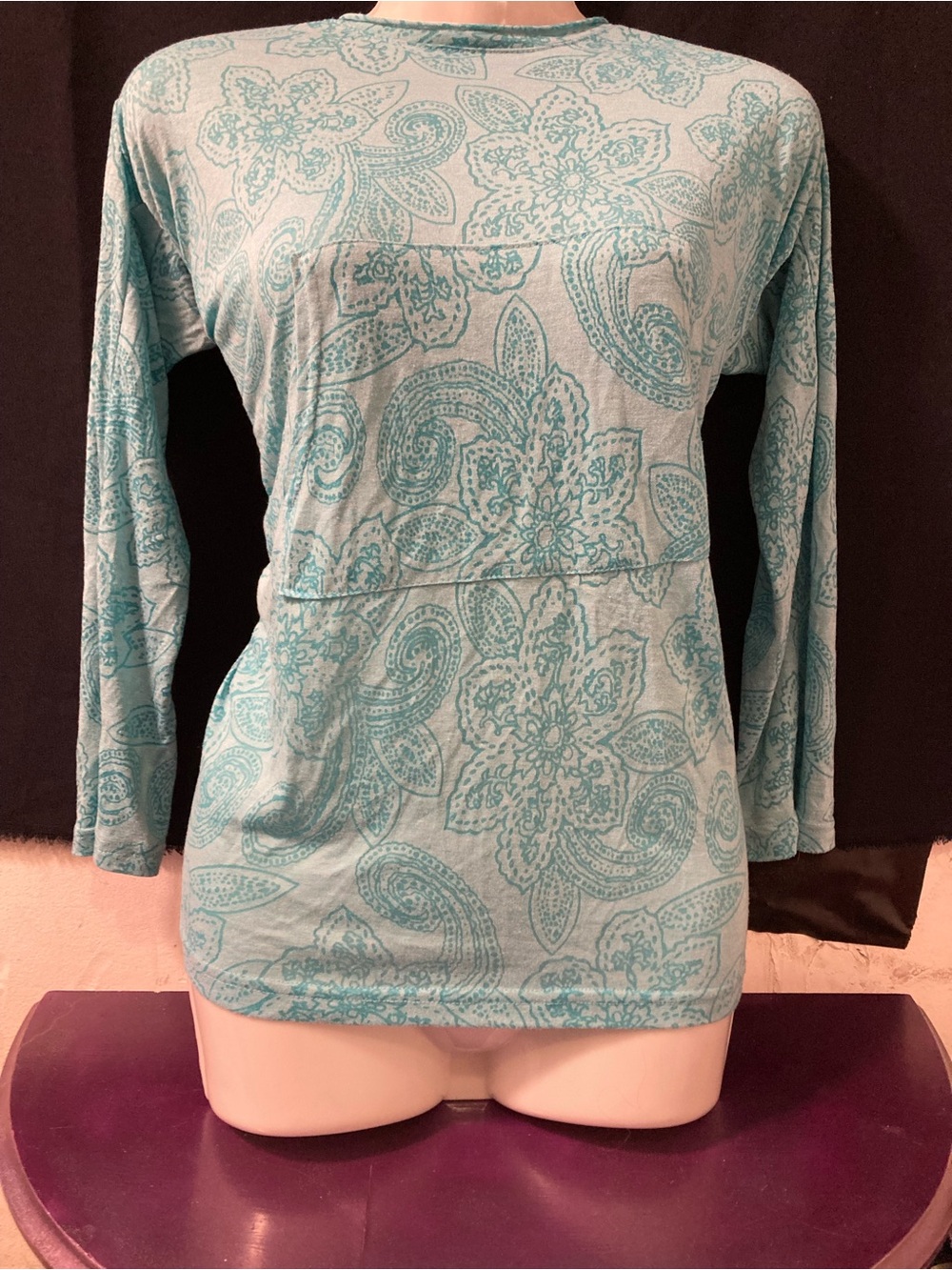Cover Me Aqua Paisley Floral Hooded Tunic Top Size M